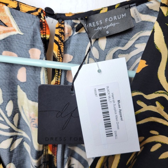 Dress Forum Heavenly Surplice Maxi Fall Dress Women's Small Black Boho Floral - Picture 5 of 11